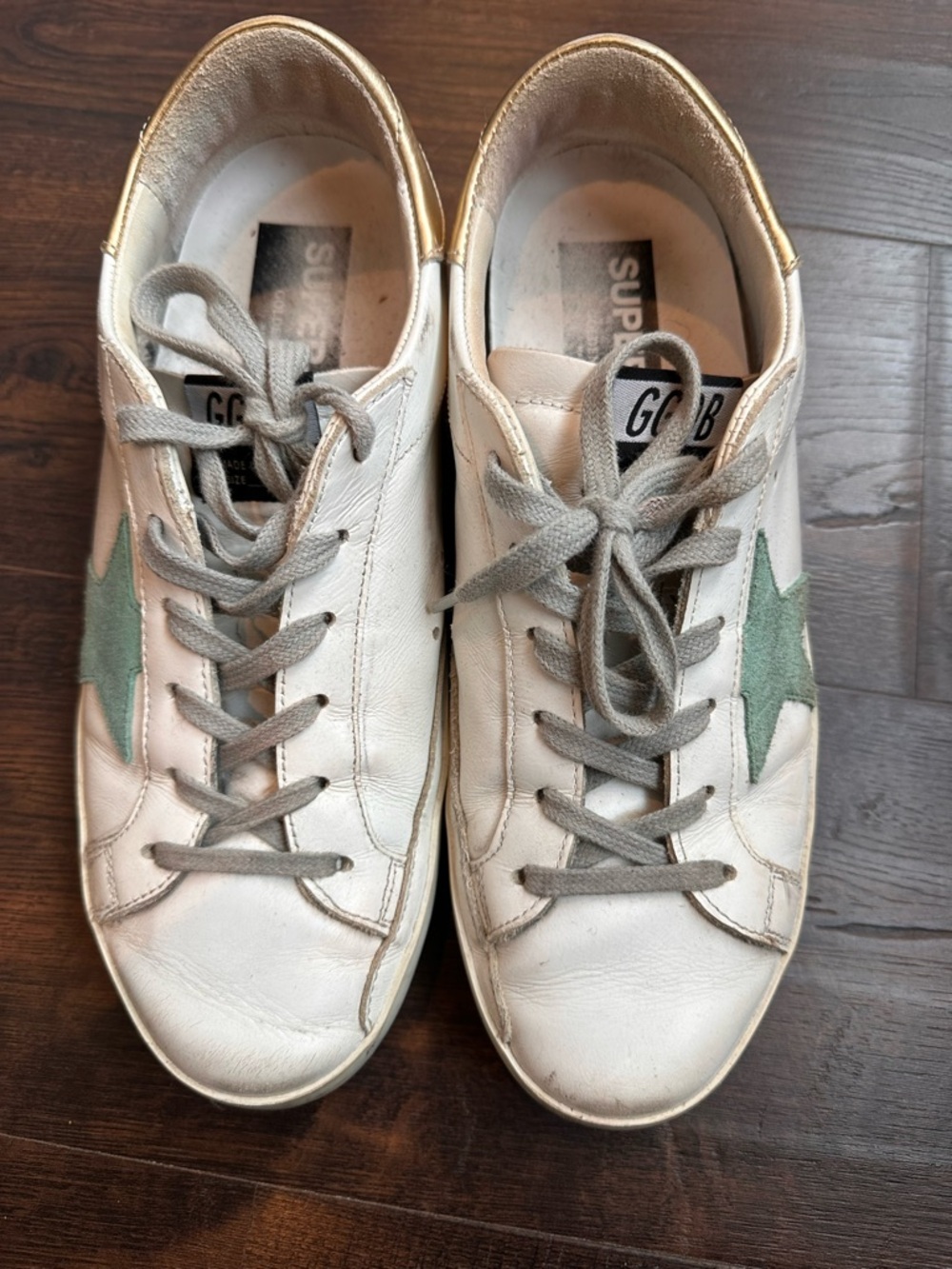 Golden Goose White Leather Sneakers with Green Star
